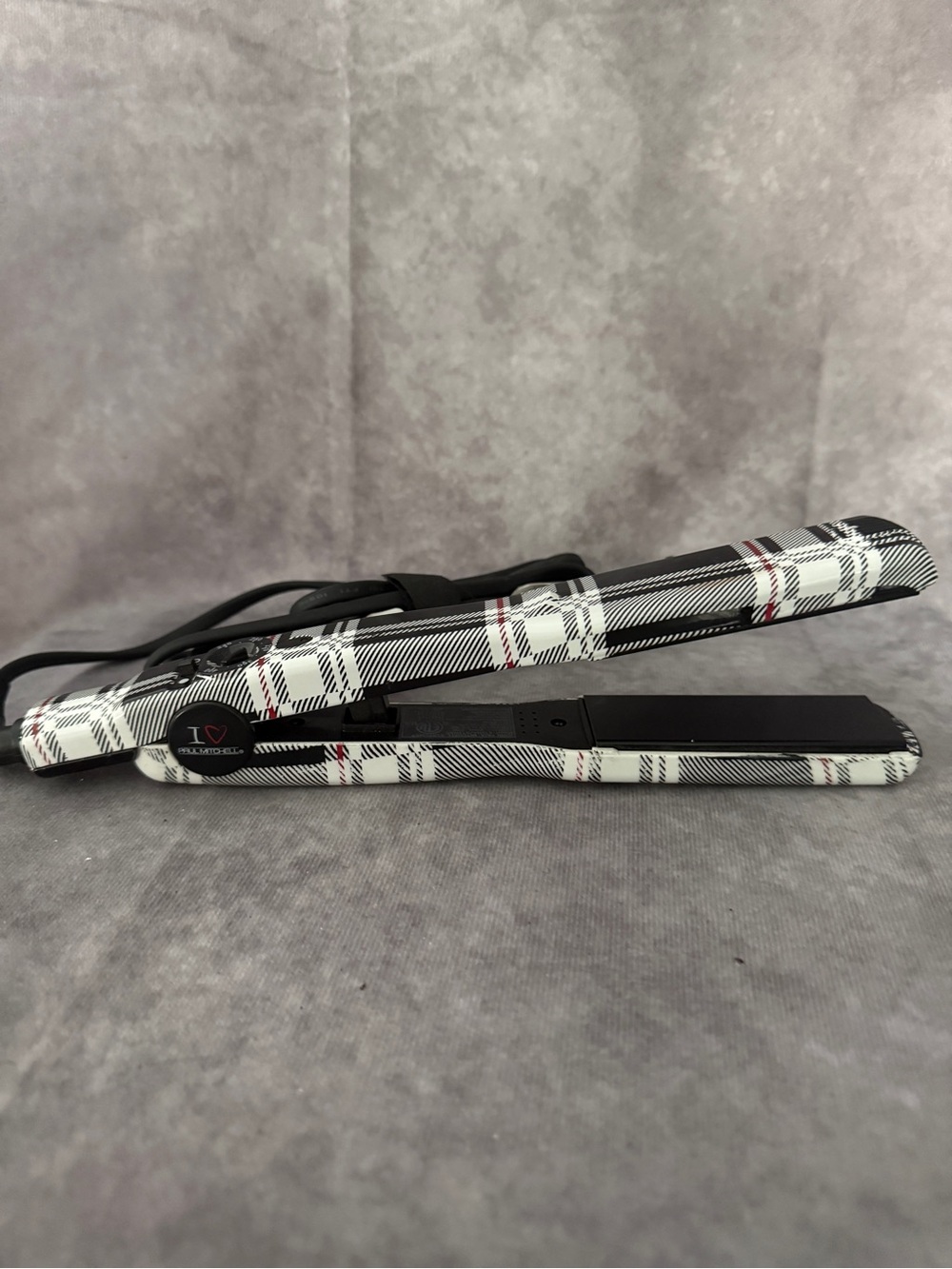 Paul Mitchell Plaid Travel Flat Iron - Black & White with Red Accents